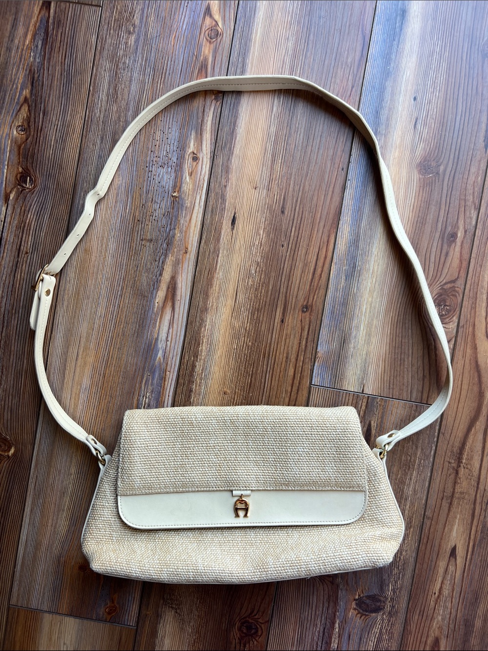 Aigner Beige Woven Crossbody Shoulder Bag